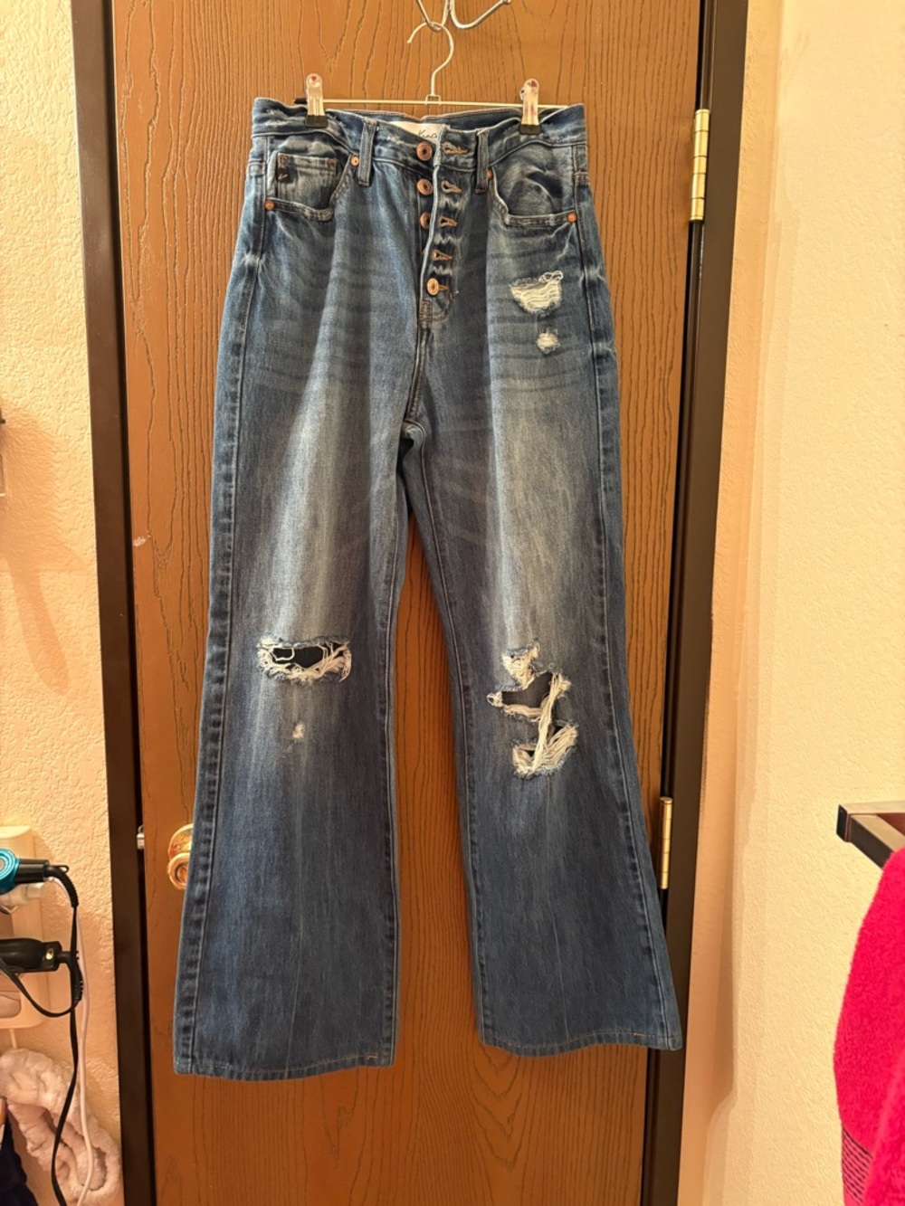 KanCan Distressed High-Rise Wide-Leg Jeans - Medium Blue Wash
